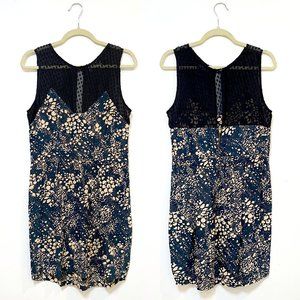 Hussy Brand Silk Blend Edgy Abstract Mini Dress with Sheer Textured Top